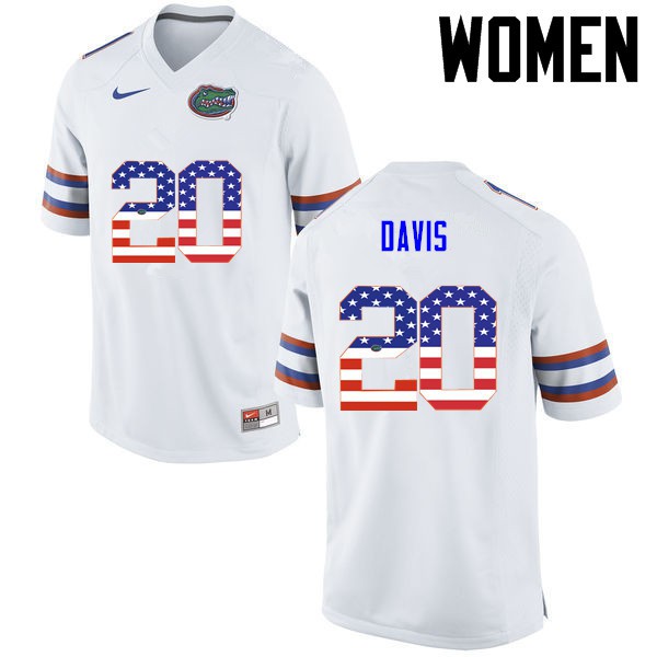 Florida Gators Women #20 Malik Davis College Football USA Flag Fashion White